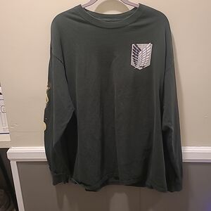 Attack On Titan Shirt Mens Green Long Sleeve Anime Big Logo Graphic XL